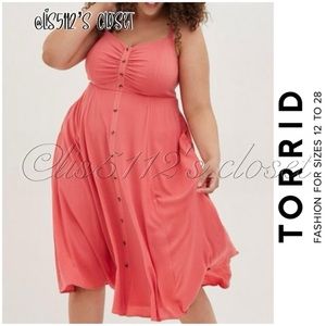 Torrid Coral Textured Woven Button-Front Midi Swing Dress 1X 14 16